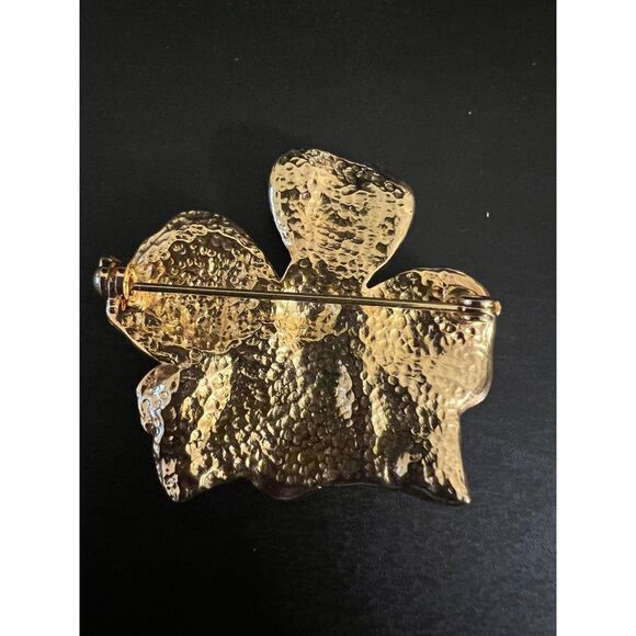 VTG Yellow Dogwood Flower Enamel Brooch with a Lady Bug - Picture 2 of 2